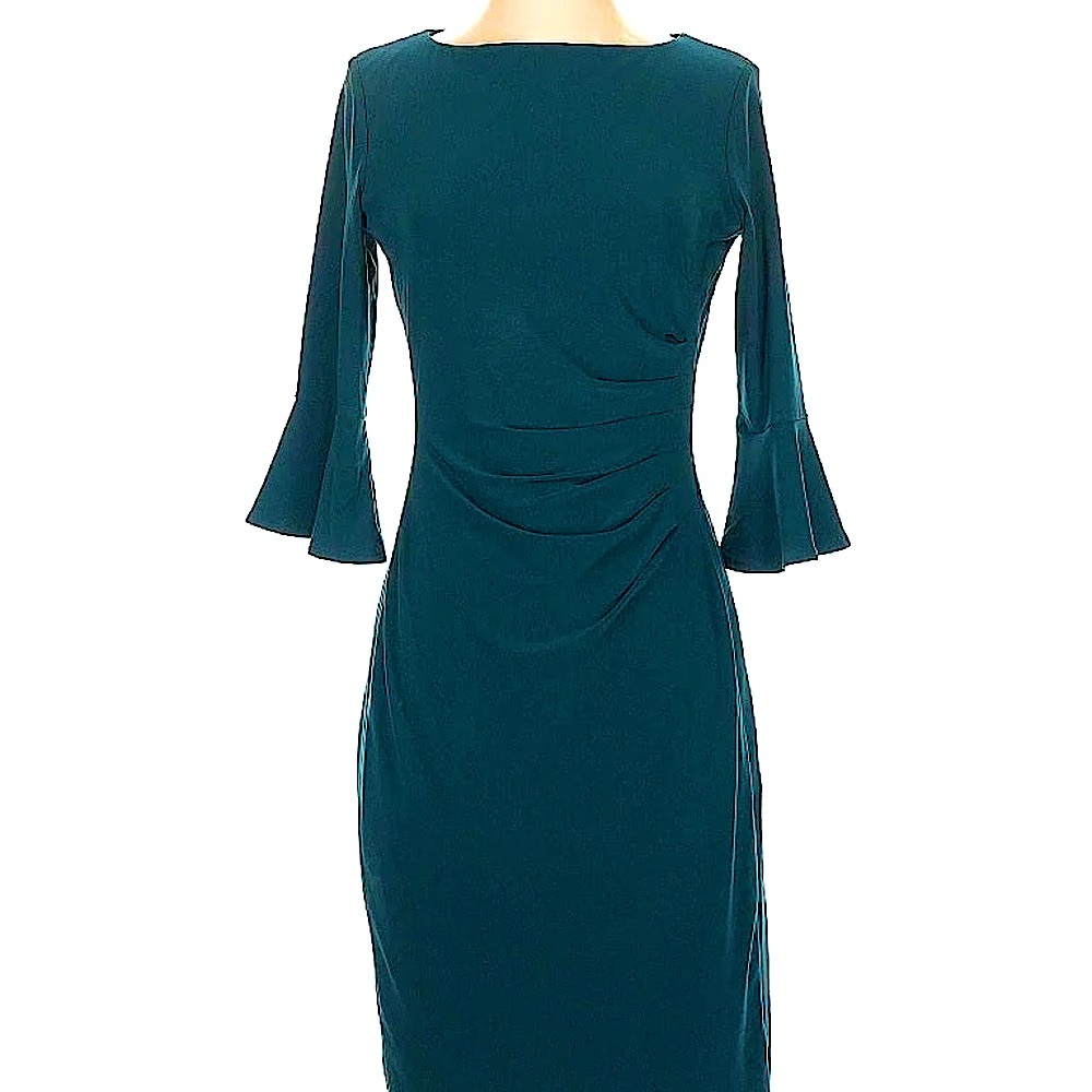 Anne Klein Teal Dress with Bell Sleeves